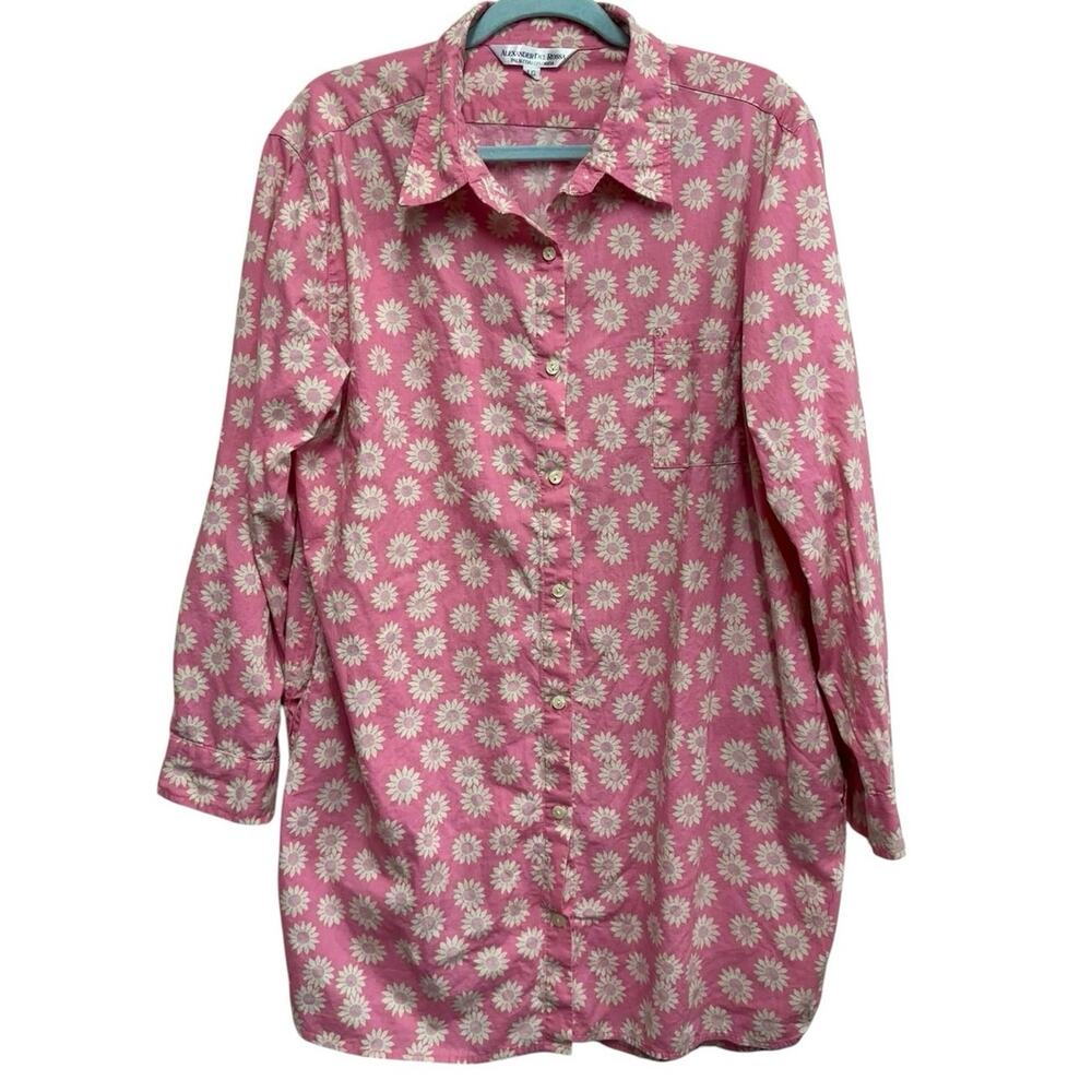 Alexander Del Rossa Pink Daisy Cotton Sleep Shirt Lounge Dress L